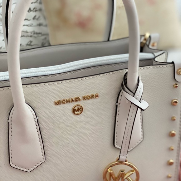 SOLD! MICHAEL KORS | White Leather Tote Crossbody Shoulder Bag Gold Hardware - Picture 14 of 16
